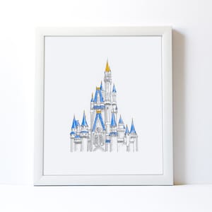 Cinderella CASTLE Art, Princess Watercolor Art, Disney World Castle, Princess Nursery Art, Magic Kingdom Watercolor