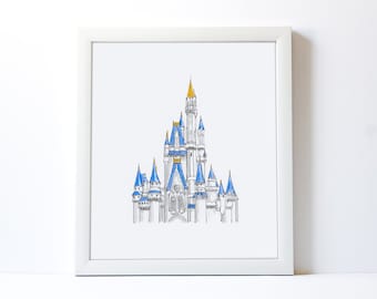 WDWウォルトディズニーワールドシンデレラ城絵画 シンデレラ城アート、プリンセス水彩画、ディズニーワールド城