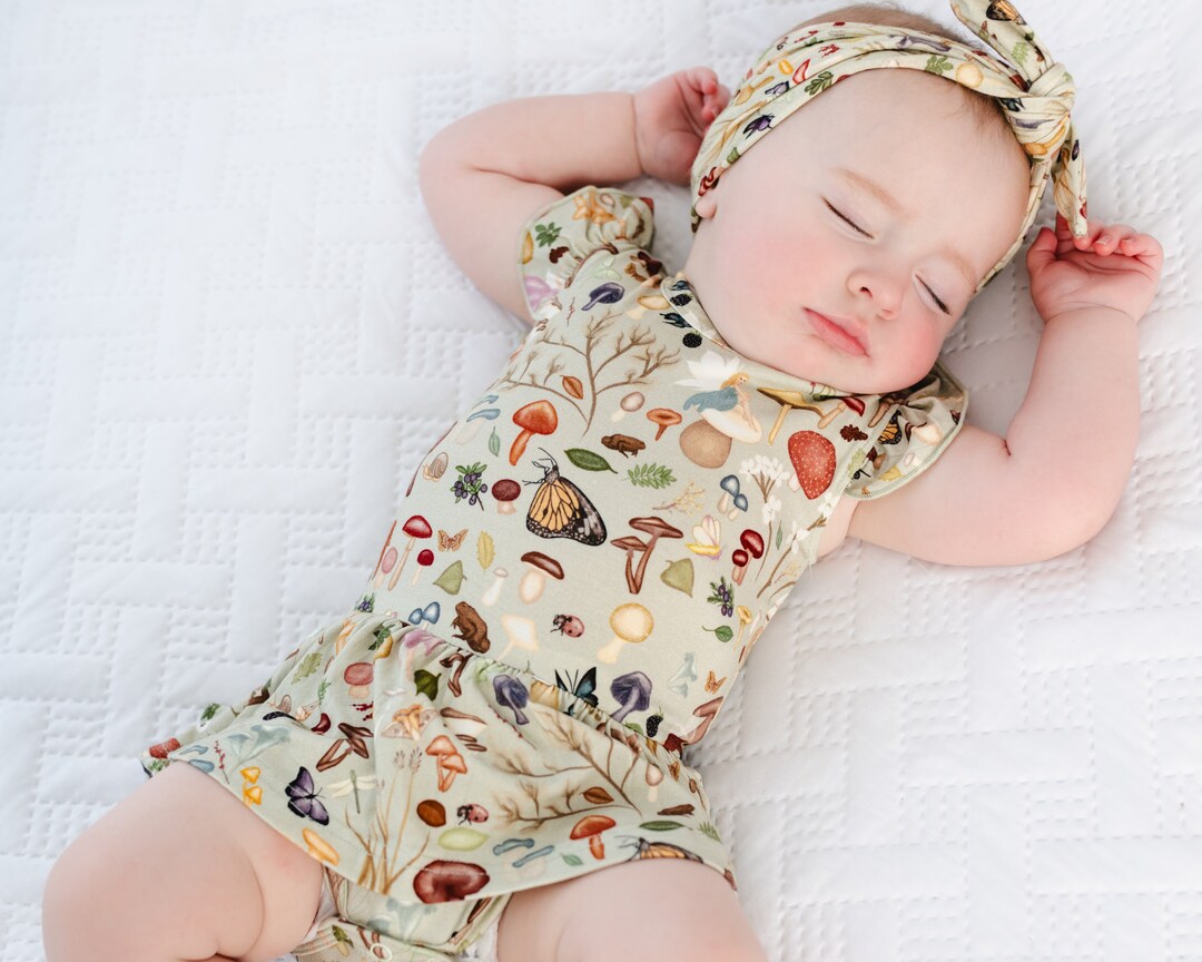 MUSHROOMS Buttery Soft Bamboo Baby DRESS With Snaps, Baby Flutter