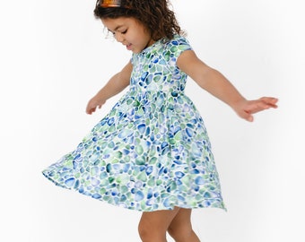 VESTIDO giratorio de bambú para niñas, vestido para niñas con temática oceánica, vestido giratorio para niñas del océano, tela de bambú, vestido para niñas con pantalones cortos a juego