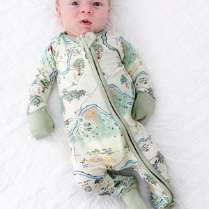 Hundred Acre Woods Bamboo Baby Pajamas, Winnie the Pooh Bamboo Baby Sleepers, Zippered Baby Pajamas, Winnie the Pooh Baby Shower