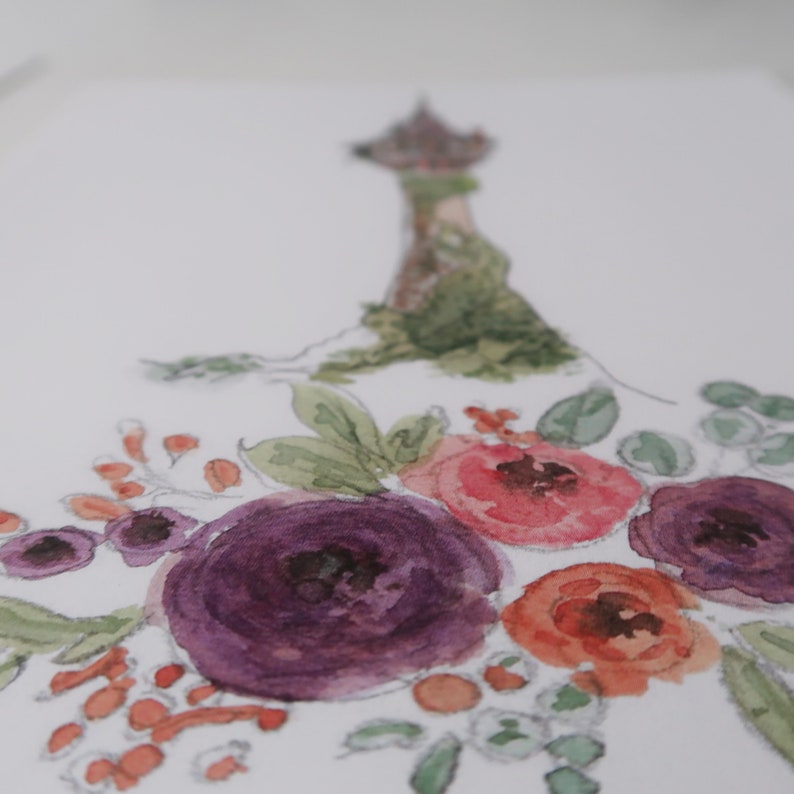 Rapunzel Tower Watercolor Art Print, Watercolor Castle, Girls Princess Room Decor, Princess Art, Princess Nursery Art image 2