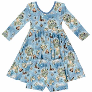 PETER PAN Bamboo Twirl DRESS with shorts, Tinkerbelle Girls Dress, Neverland Girls Twirl Dress Bamboo Fabric, Super Soft Bamboo Dress Girls