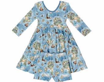 Peter Pan Twirl Dress with Shorts, Neverland Bamboo Girls Outfit
