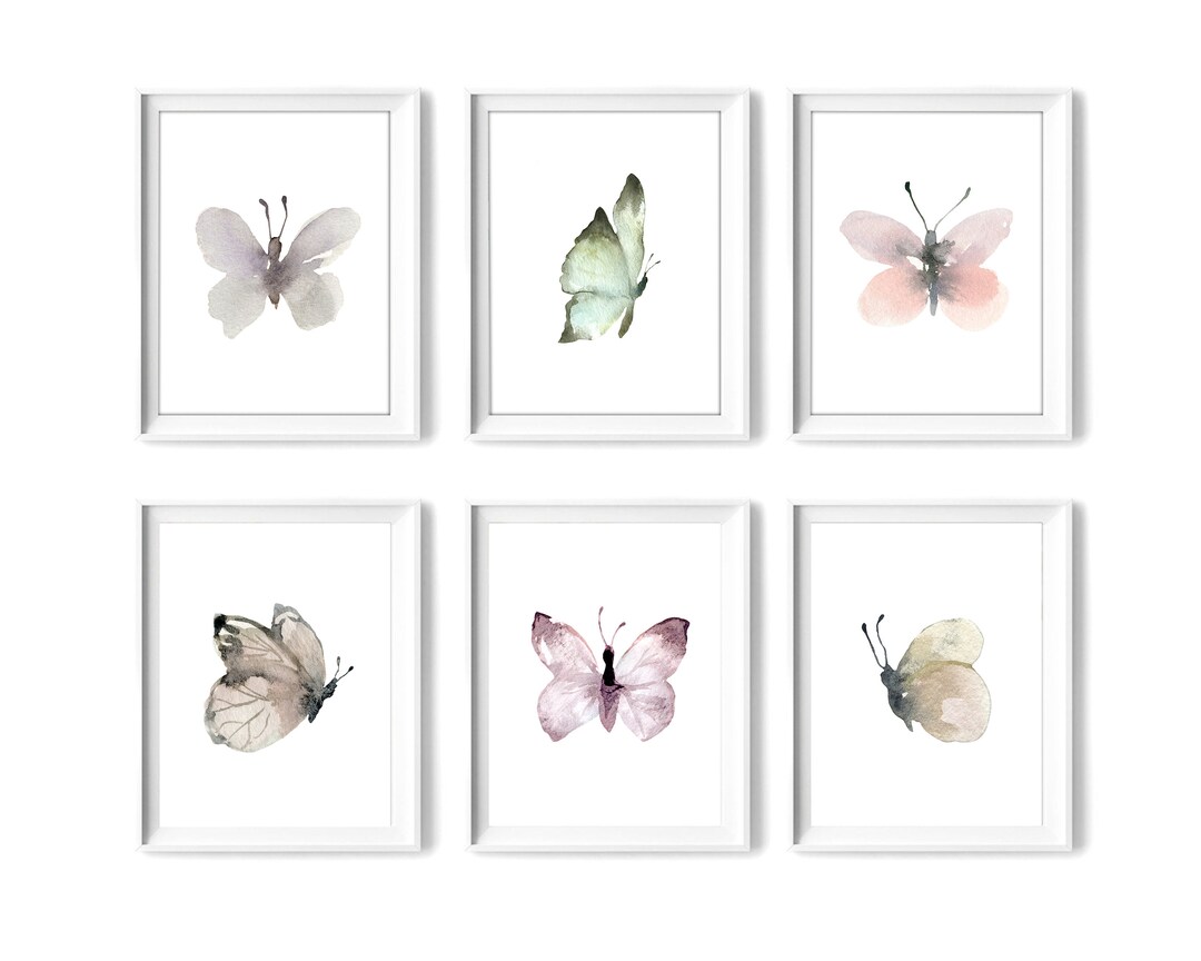 Butterfly Watercolor Art PRINT SET of 6, Wall Art for Baby Girl Nursery ...