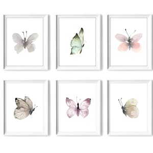 Butterfly Watercolor Art PRINT SET of 6, Wall Art for Baby Girl Nursery, Girls Bedroom Nursery Art Set, Butterfly Art, Butterfly Nursery