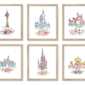 Baby Girl Nursery Art, CASTLE Art PRINT Set of 6, Princess Wall Art