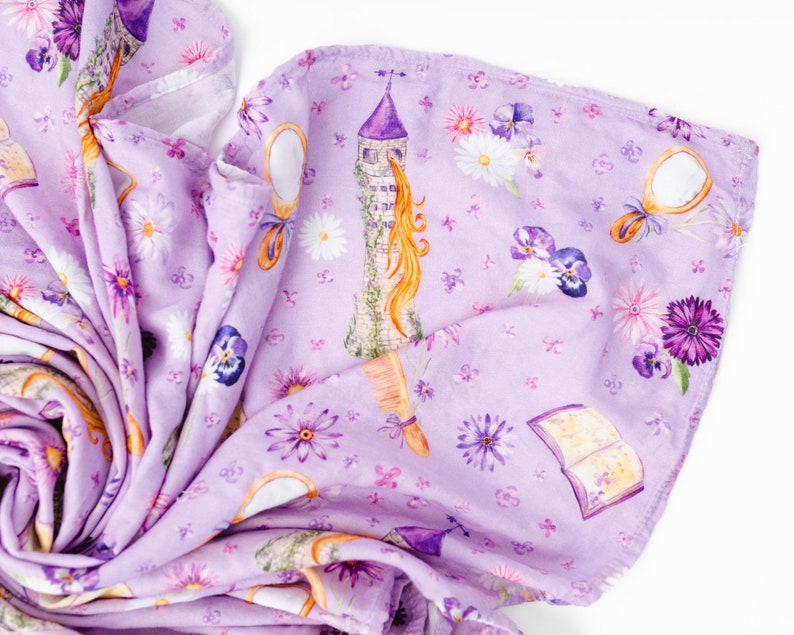 Baby Girl SWADDLE Blanket, Princess Rapunzel Swaddle Blanket, Newborn Photo Prop, Bamboo Swaddle Purple and Pink, Newborn Swaddle image 3