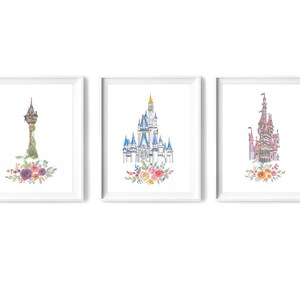 Rapunzel Tower Watercolor Art Print, Watercolor Castle, Girls Princess Room Decor, Princess Art, Princess Nursery Art image 8