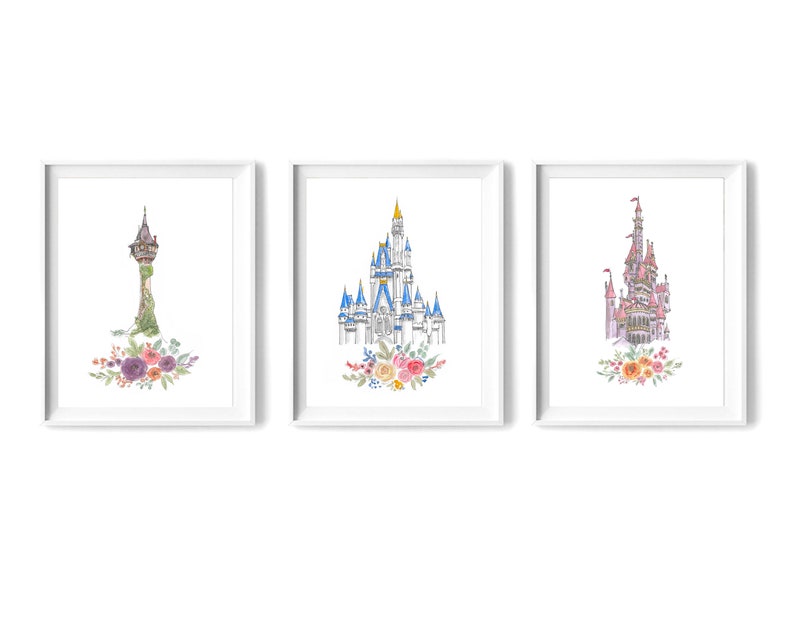 Rapunzel Tower Watercolor Art Print, Watercolor Castle, Girls Princess Room Decor, Princess Art, Princess Nursery Art image 8