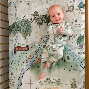 Drap pour lit carte WINNIE L'ourson, drap pour lit de bébé en bambou super doux, drap pour lit de bébé en bois 100 acres, drap pour lit de bébé Winnie l'ourson doux