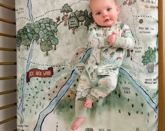 WINNIE THE POOH Map Crib Sheet, Super Soft Bamboo Crib Sheet, Hundred Acre Woods Crib Sheet, Soft Winnie-the-Pooh Crib Sheet
