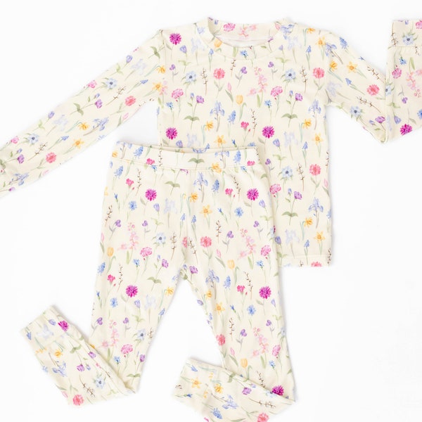 Girls Floral Spring Pajamas, Easter Flowers Jammies Bamboo Kids, Cute Girls Pajama Set, 2 Piece Pajama Set, Cottage Core Bamboo Pajamas