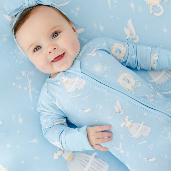 CINDERELLA Bamboo Baby Pajamas, Princess Baby Pajamas, Bamboo Baby Sleepers, Baby Romper, Zippered Baby Romper, Baby Girl Bamboo Pajamas