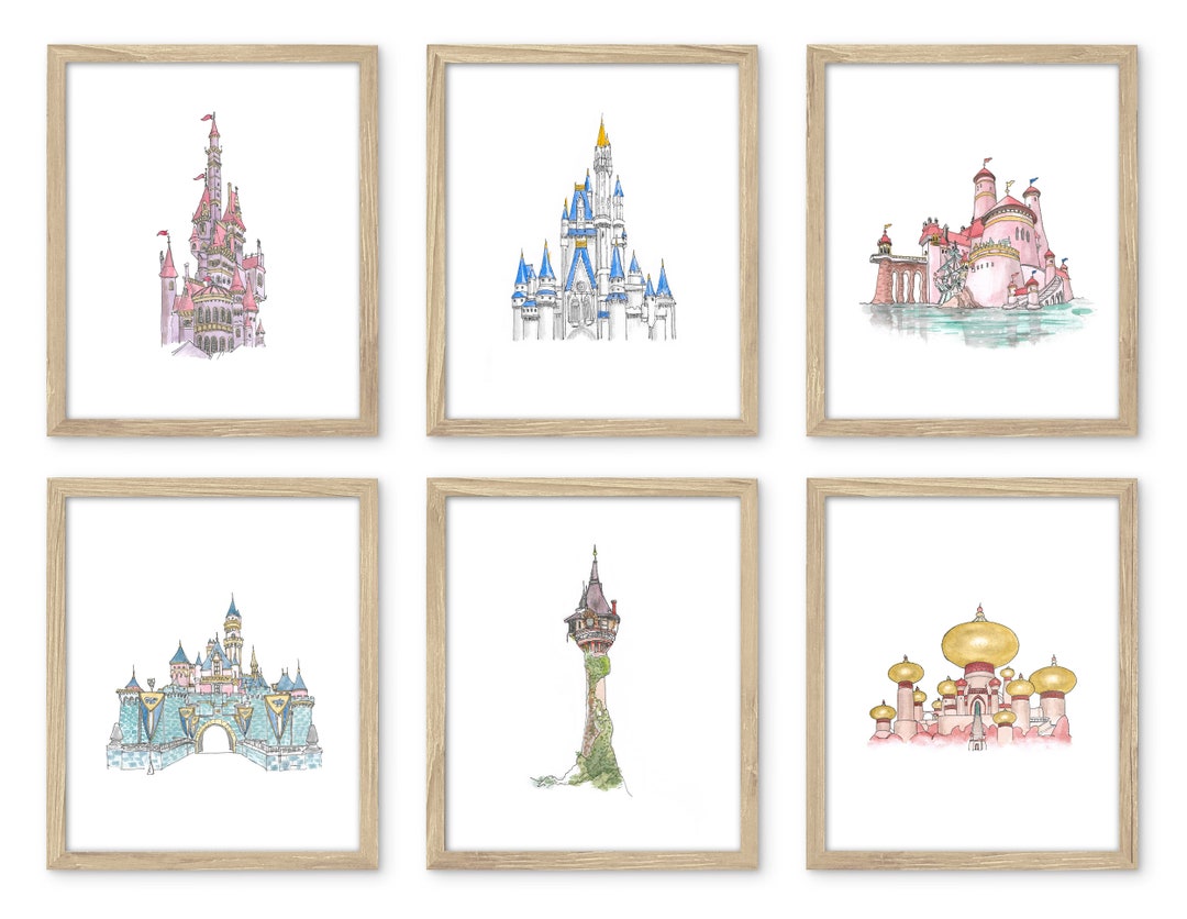 Baby Girl Nursery Wall ART, Princess Castle PRINT Set of 6, Baby Girl ...