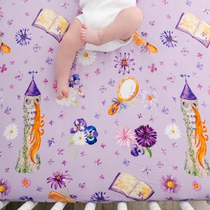 RAPUNZEL Crib Sheet, Princess Nursery, Rapunzel Nursery, Rapunzel Baby Crib Sheet, Super Soft Bamboo Crib Sheet