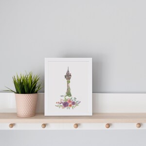 Rapunzel Tower Watercolor Art Print, Watercolor Castle, Girls Princess Room Decor, Princess Art, Princess Nursery Art image 6