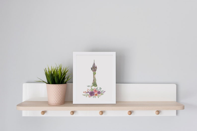 Rapunzel Tower Watercolor Art Print, Watercolor Castle, Girls Princess Room Decor, Princess Art, Princess Nursery Art image 6