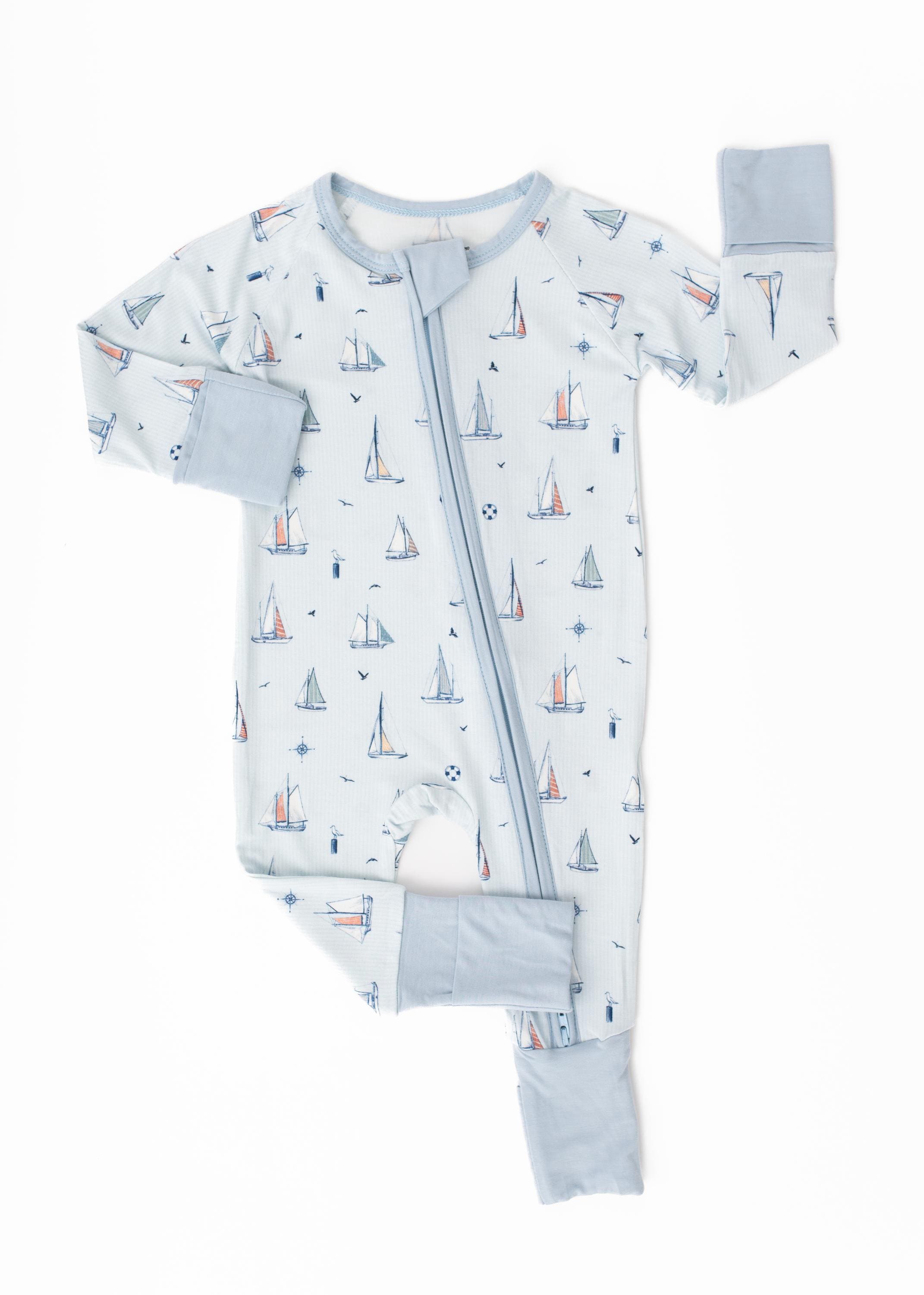 Pijama de bebé de bambú SAILBOATS, pijama de bebé niño de bambú azul, mameluco de bebé de bambú, pijama de bebé con cremallera, pijama de bebé de barcos, náutico