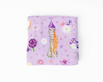 Baby Girl SWADDLE Blanket, RAPUNZEL Swaddle Blanket, Princess Swaddle Blanket, Newborn Photo Prop, Bamboo Swaddle Purple, Newborn Swaddle