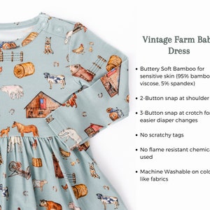 Vintage FARM Bamboo Baby DRESS, Farm Girl Baby Dress, Super Soft Cooling Bamboo Dress, Baby Girl Outfit, Tractors Cows Horses Baby Dress image 5