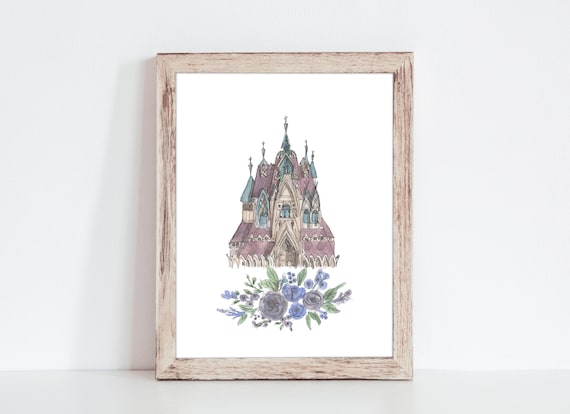Frozen Castle Art Print, Arendelle Castle Watercolor Art Print, Watercolor Castle, Girls Princess Room Decor, Princess Art