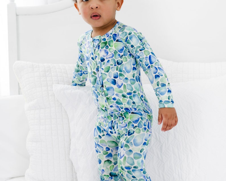 Bamboo Zippy Baby Pajamas, Sea Glass Baby Bamboo Baby Sleepers, Summer Bamboo Sleeper, Zippered Baby Pajamas, Bamboo Pajamas Double Zippers image 2