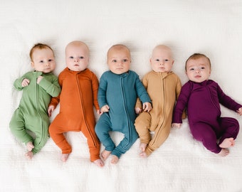 High Quality BAMBOO Baby Pajamas, Ribbed Baby Pajamas, Thicker Bamboo Baby Zippy Rompers, Simple Solids Fall Colors Baby Pajamas