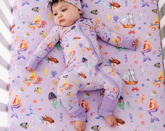 Bamboo Zippy Baby Pajamas, MERMAIDS Baby Bamboo Baby Sleepers, Summer Bamboo Sleeper,  Lavender Baby Pajamas, Girl Mermaid Bamboo Pajamas