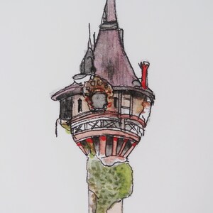 Rapunzel Tower Watercolor Art Print, Watercolor Castle, Girls Princess Room Decor, Princess Art, Princess Nursery Art image 4