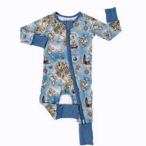 PETER PAN Bamboo Baby Pajamas, Blue Bamboo Baby Sleepers, Bamboo Baby Romper, Zippered Baby Romper, Zippered Baby Pajamas, Neverland Pajamas