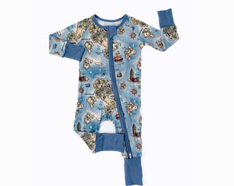 PETER PAN Bamboo Baby Pajamas, Blue Bamboo Baby Sleepers, Bamboo Baby Romper, Zippered Baby Romper, Zippered Baby Pajamas, Neverland Pajamas