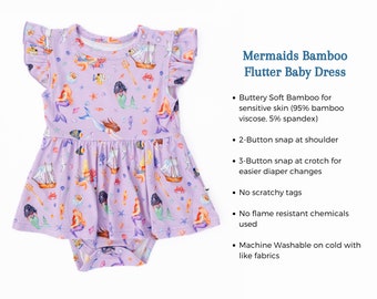 Robe bébé d'été en bambou, robe bébé fille sirènes, robe en bambou super douce, tenue violette pour bébé fille, design océan, jolie robe bébé sirène