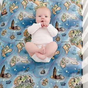 PETER PAN Bamboo Crib Sheet, Peter Pan Nursery, Baby Boy Nursery, Neverland Map Baby Crib Sheet, Super Soft Crib Sheet, Neverland Nursery