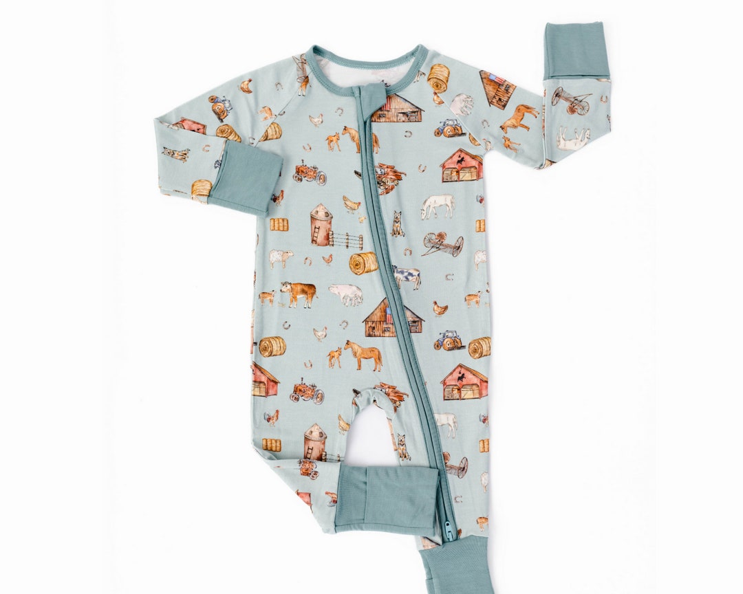 VINTAGE FARM Bamboo Baby Pajamas, Cows Horses Chickens Baby Bamboo Baby