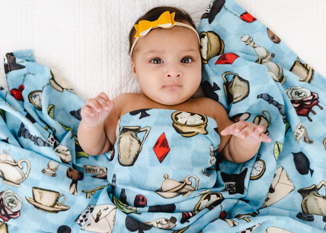 Alice in Wonderland BABY Blanket, Alice Tea Party Swaddle, Newborn