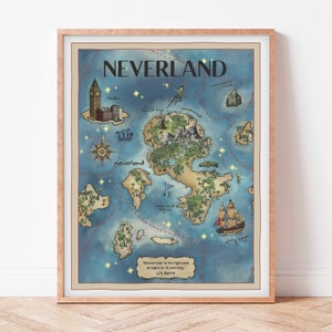 Neverland kaart aquarel kunst, Peter Pan kinderkamer kunst, Peter Pan Neverland kunst decor, meisjes jongens kamer decor, Neverland kinderkamer kunst