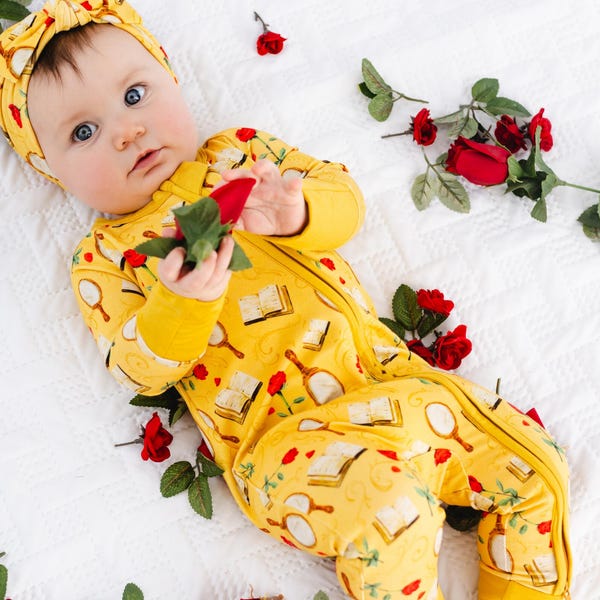 BEAUTY Bamboo Baby Pajamas, PRINCESS Bamboo Baby Sleepers, Baby Girl Bamboo Baby Romper, Belle Zippered Baby Romper, Zippered Baby Pajamas