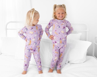 Pijama de bambú para niñas RAPUNZEL, conjunto de pijama de princesa, tejido de bambú fresco morado, pijama para niñas para el viaje a Disney World