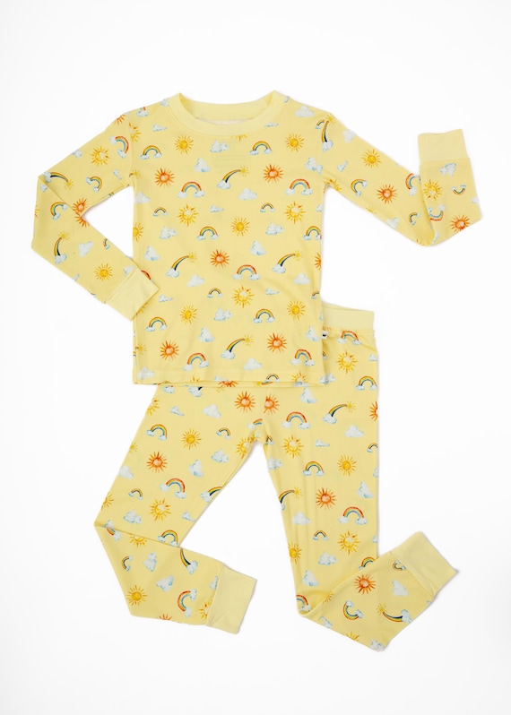 Cute Bamboo Toddler Pajamas, SUNSHINE and RAINBOWS Kids Bamboo Pajama Set,  Cute Girl Jammies, Rainbow Baby Pajamas, Cooling Bamboo Pajamas