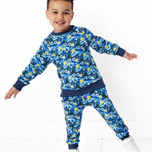 Starry Night Bamboo Jogger Set, Blue Toddler Bamboo Baby Outfit, Art Lovers Sweatpants Baby Kid Outfit, Van Gogh Outfit for Art Museum