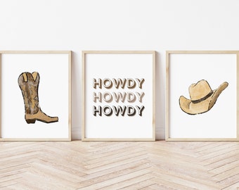WESTERN ART Print Set of 3, Western Decor, Cowboy Nursery Art, Western Nursery, Cowboy Art Prints, Baby Boy Nursery Art