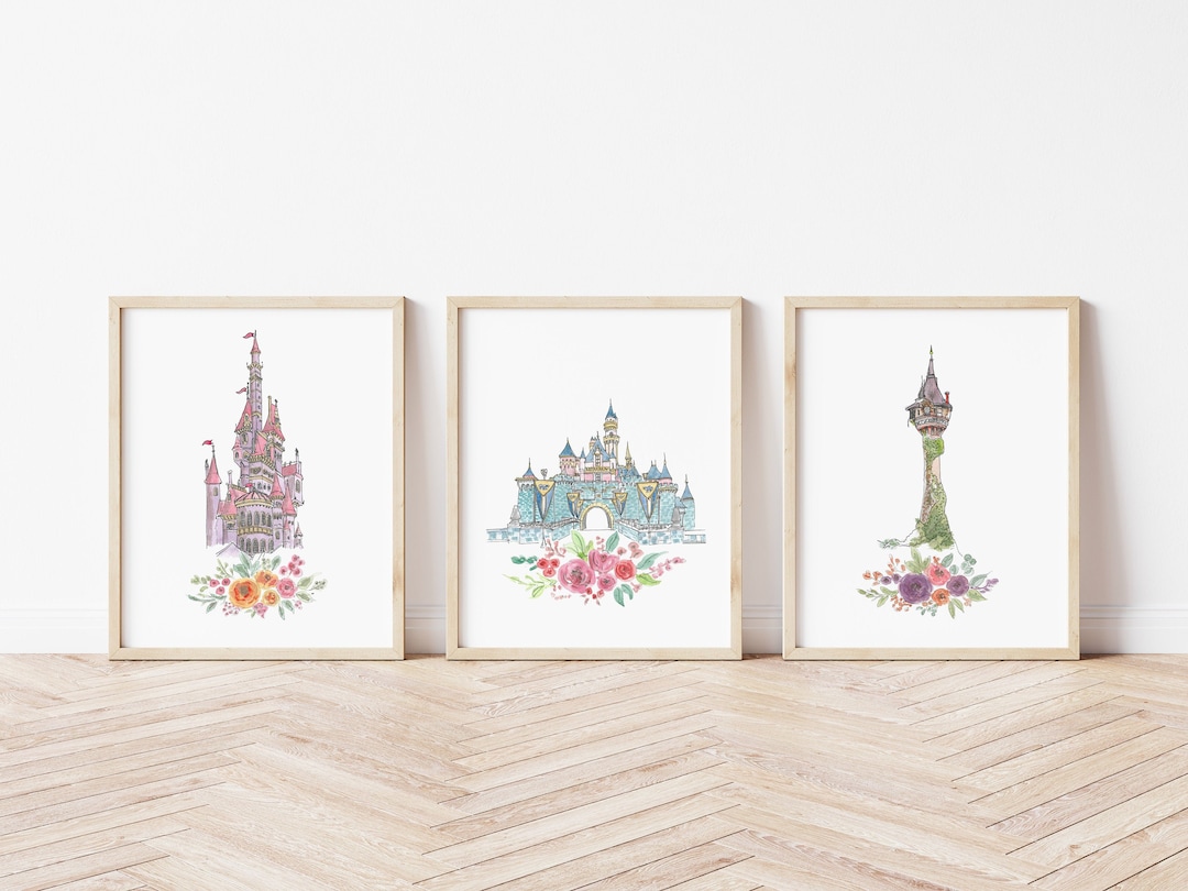 Princess Castle Watercolor Art PRINT SET, 3 Piece Wall Art for Baby ...