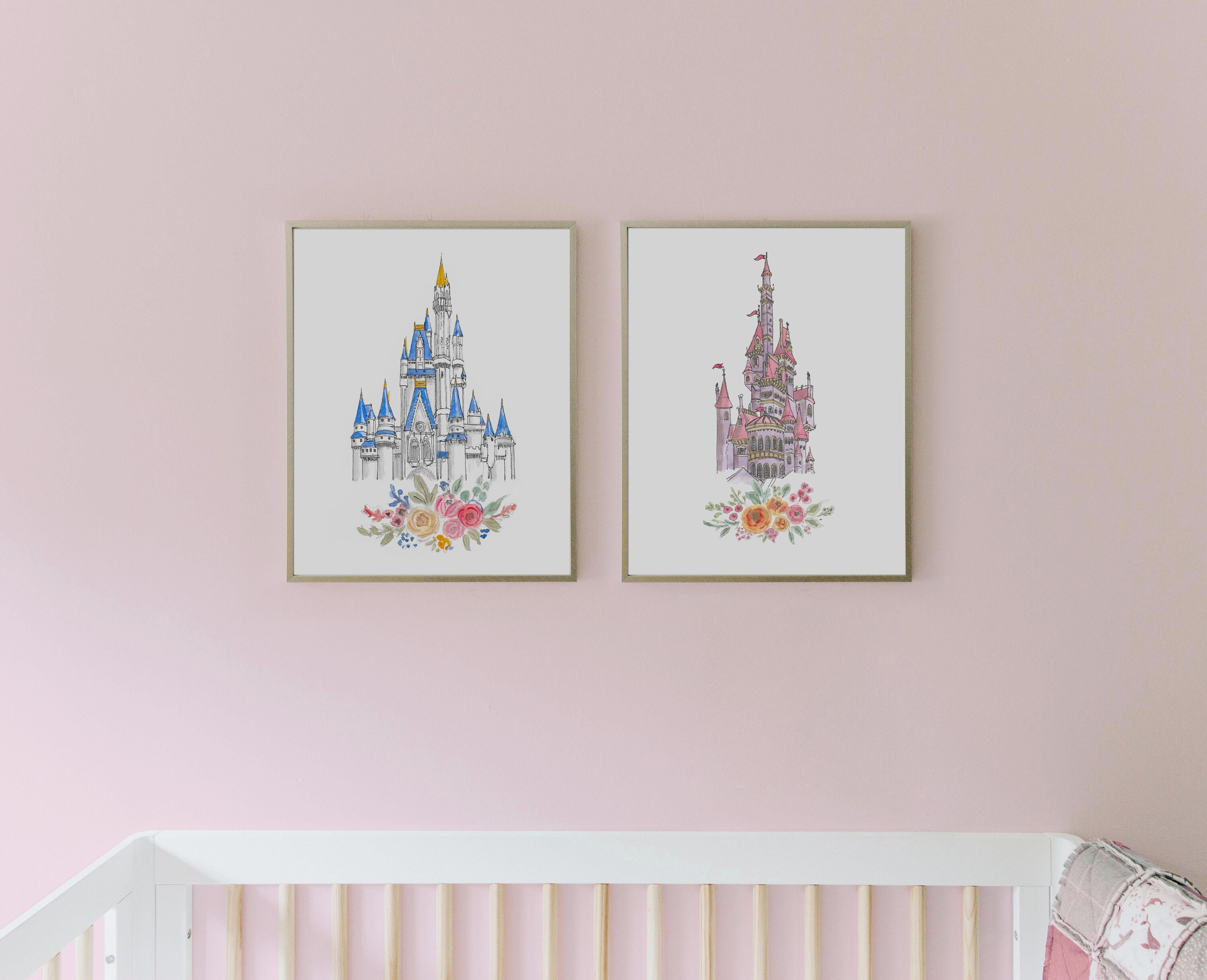Princess Castle Art PRINT SET of 2, Princess Nursery Art, Castle Art ...