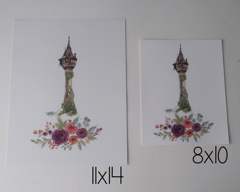 Rapunzel Tower Watercolor Art Print, Watercolor Castle, Girls Princess Room Decor, Princess Art, Princess Nursery Art image 7