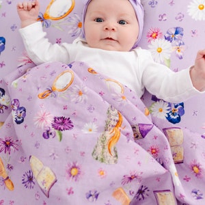 Baby Girl SWADDLE Blanket, Princess Rapunzel Swaddle Blanket, Newborn Photo Prop, Bamboo Swaddle Purple and Pink, Newborn Swaddle image 7