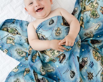 Peter Pan Neverland Swaddle Decke, Peter Pan Baby Swaddle Decke, Neverland Swaddle, Bambus Swaddle Gender Neutral, Neugeborenen Swaddle