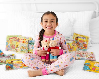 Pijama rosa de bambú para niños pequeños de BERENSTAIN BEARS®, conjunto de pijama infantil de Berenstain Bears, bambú para niños, conjunto de pijama de 2 piezas, pijama infantil con estampado de libros