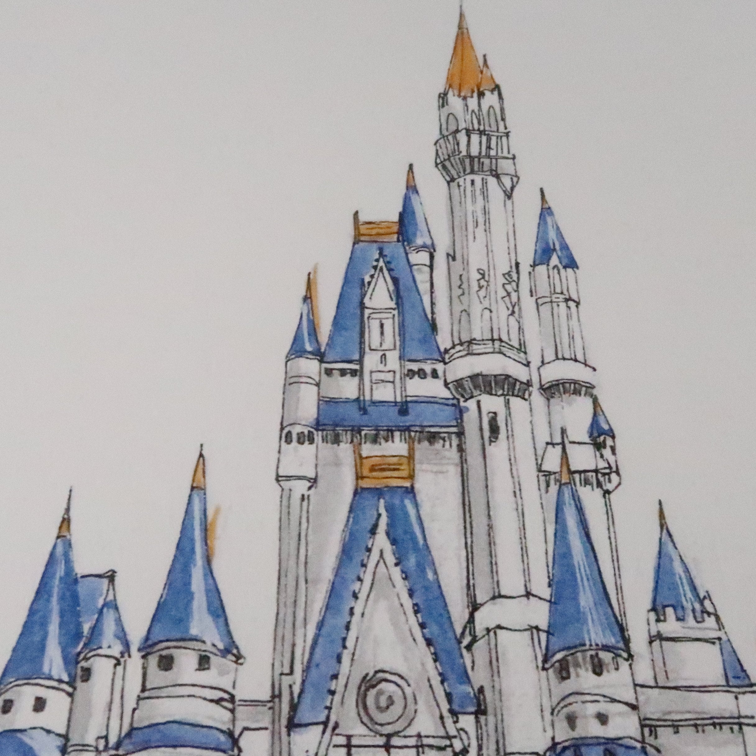 Princess Castle Watercolor Art Cinderella Castle Watercolor Etsy