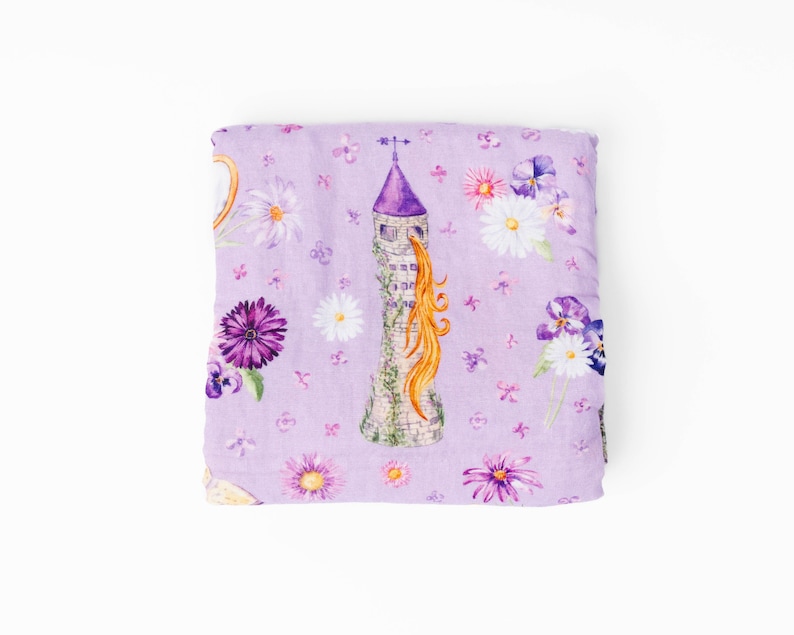 Baby Girl SWADDLE Blanket, Princess Rapunzel Swaddle Blanket, Newborn Photo Prop, Bamboo Swaddle Purple and Pink, Newborn Swaddle image 2